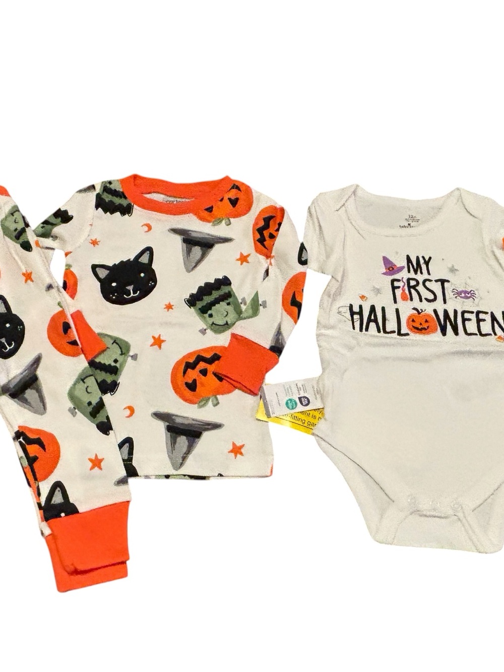 NWT 12M Carter’s 2 pc Halloween PJ’s and Baby Starter’s”My 1st Halloween” Onesie